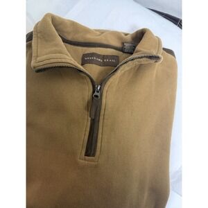 Woodland Trail Cotton Pullover  Suede Feel Trim Sweatshirt 1/4 Zip LS Men XL Brn